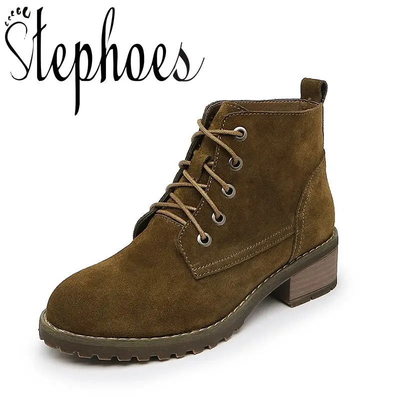

Stephoes Women Fashion Genuine Leather Cow Suede Ankle Boots Spring Autumn Winter Footwear Waterproof Boots Botas Mujer Shoes