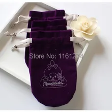 Заказной логотип фиолетовые бархатные подарочные сумочки Ювелирная упаковка сумка Рисование бархатная сумка