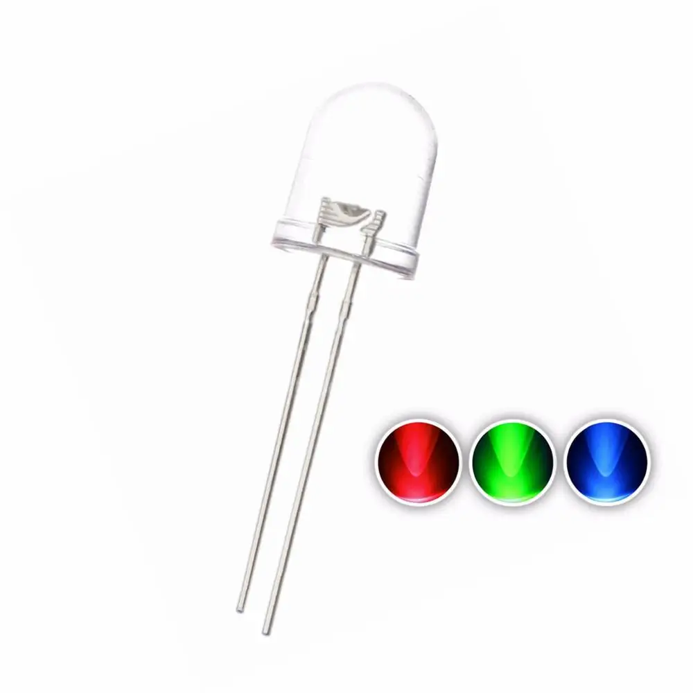 10 Pz, 10Mm Rgb Dip Led, Rosso + Verde + Blu, Lento/Veloce Flash Testa Tonda Acqua Trasparente