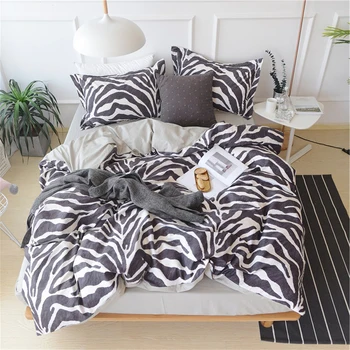 

100% Cotton Zebra Stripes Feather Flower Elk Animal Plants Pattern Duvet Cover Bed Sheet Set AB Version Design Bedding Set
