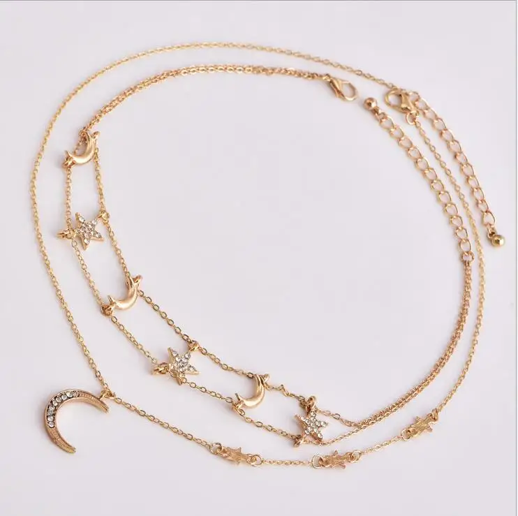 

618 New Hot Star Bohemia Moon Multilayer temperament Necklaces Personality Women Choker Necklaces Bijoux Jewelry Gift N5081
