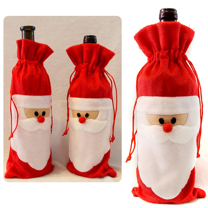 1PC Merry Christmas Santa Wine Bottle Bag Cover Xmas Dinner Party Table Decor