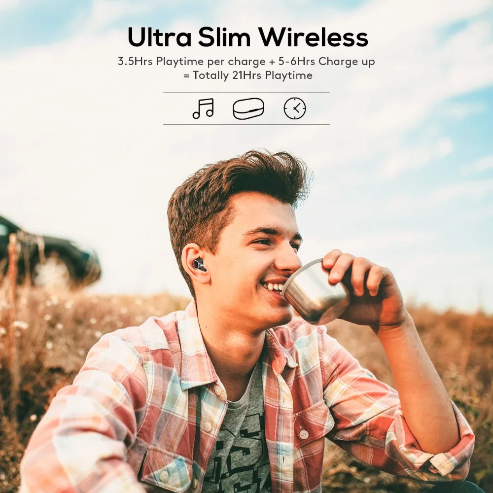 Mpow T6 TWS inalámbrica Bluetooth 5,0 auriculares ipx7 impermeable 21 h tiempo auriculares inalámbricos con micrófono para iPhone Xs xr Huawei - 2
