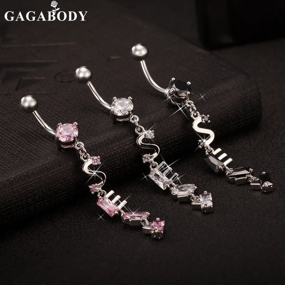 2017 New Style 316L Stainless Steel Letter Belly Button Ring Long Body