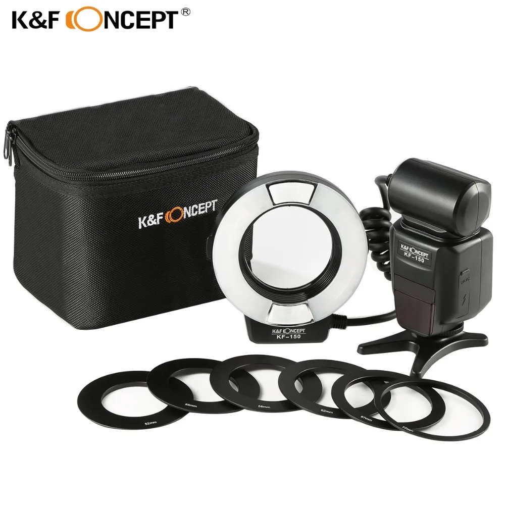 

K&F Concept Wireless Macro Ring Light Flashs LCD Display TTL Auto/Manual Flash+6pcs Adapter Rings For Nikon Canon DSLR Camera