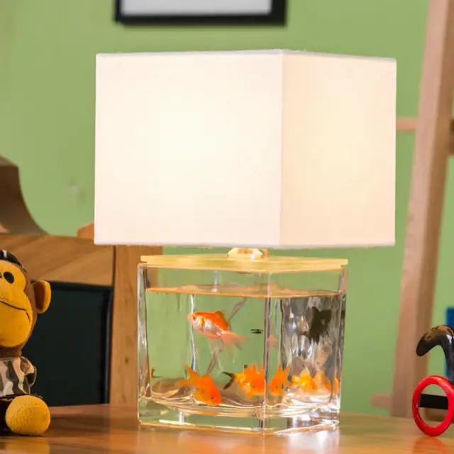 Us 130 74 11 Off Modern Fashion Personality Art Glass Fish Tank Fabric Led E14 Table Lamp For Living Room Bedroom Children S Gift 80 265v 1212 In