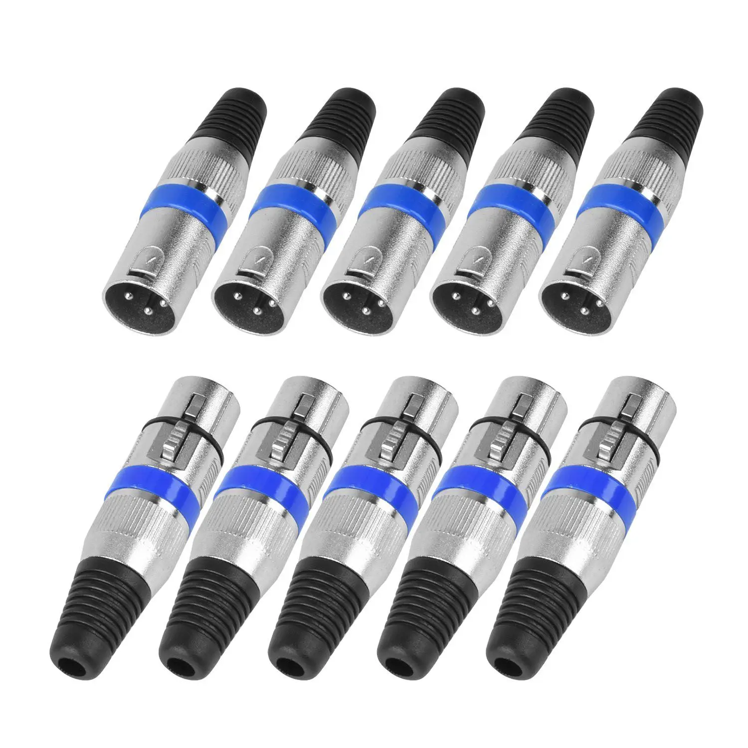 

5 Pairs 3 Pin XLR Connectors Male and Female Microphone Mic Cable Plug Connector Audio Socket, 10 Pack