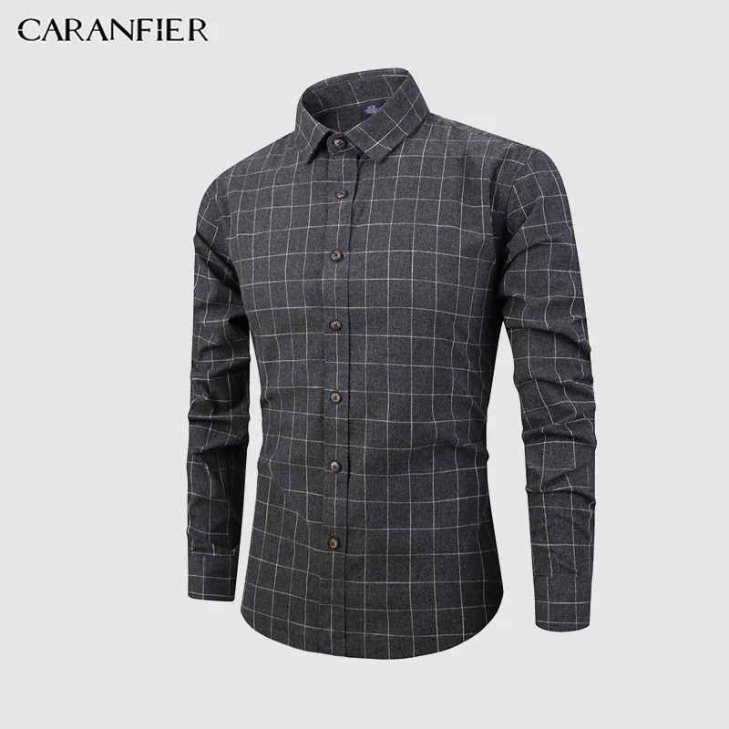 CARANFIER/ весенне-зимние мужские рубашки в клетку с длинными рукавами, повседневная брендовая рубашка Camisa Masculina,, высокое качество - Цвет: 6black