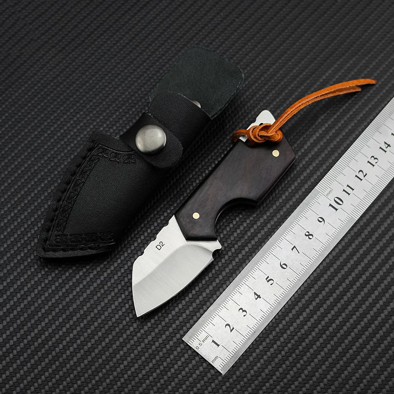 Swayboo открытый D2 стальной мини нож с фиксированным лезвием 60 HRC черный ebony деревянная ручка интегрированные подвесные ножи кожаный шнур