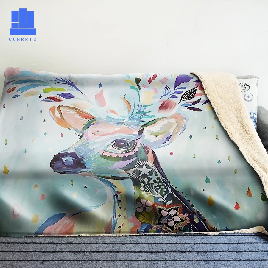 

GNORRIS Oversized Famil Lambskin 3D Print Super Soft Warm Throw Blanket Forest Elk Sofa Lazy Bedding Blanket Cloak
