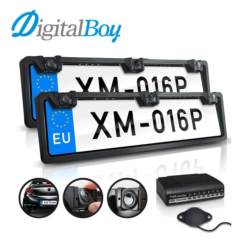 

Digitalboy European Front & Back License Plate Frame 4 Parking Sensors 1 Rear View Camera Auto Number Plate Frame for EU License