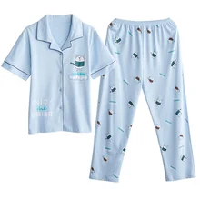 Летние трикотажные хлопковые Пижамные комплекты с героями мультфильмов, Мужская домашняя одежда, пижама с короткими рукавами и отложным воротником, Пижама, мужская пижама, одежда для сна