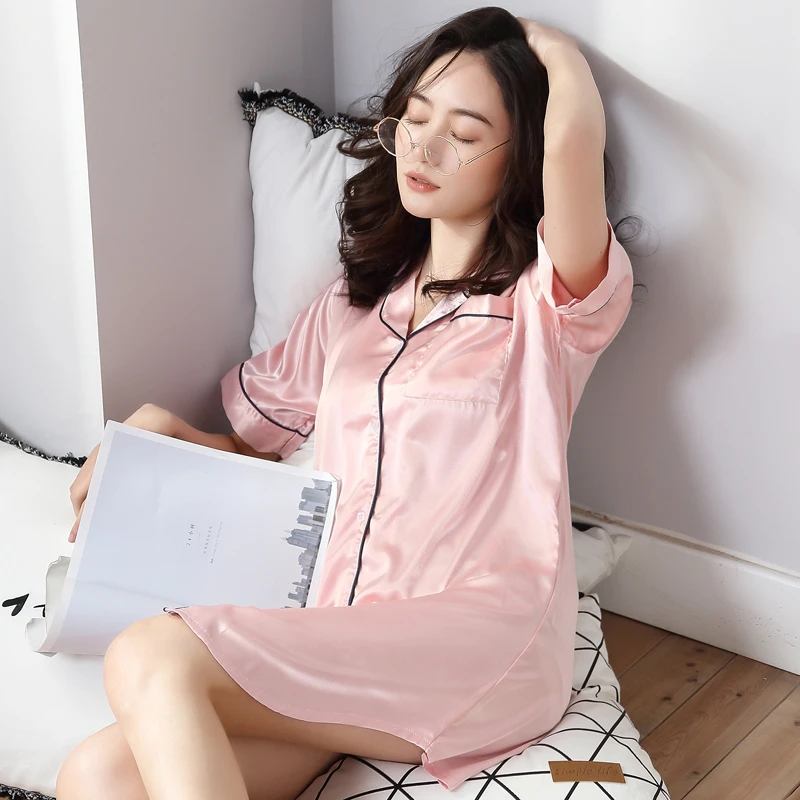 NEW-Satin-Silk-Porn-Night-Dress-Women-Su