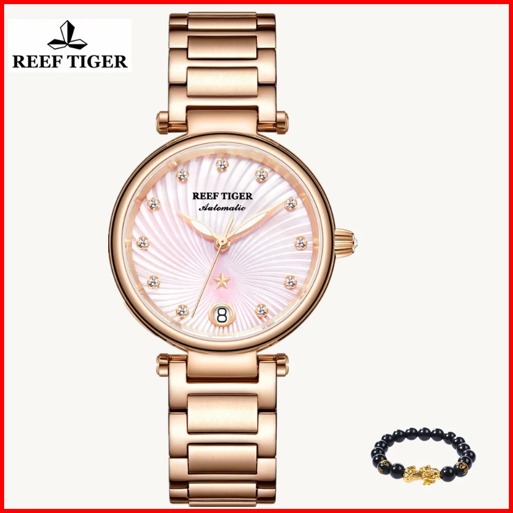 

Reef Tiger/RT 2019 Top Brand Luxury Women Watch Rose Gold Ladies Diamond Bracelet Watches Date Relogio Feminino Gift RGA1590