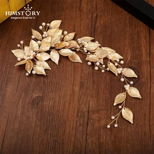 HIMSTORY Золотой Кристалл Свадебный головной убор невесты головной убор повязка для волос лист ручной работы женские ювелирные аксессуары