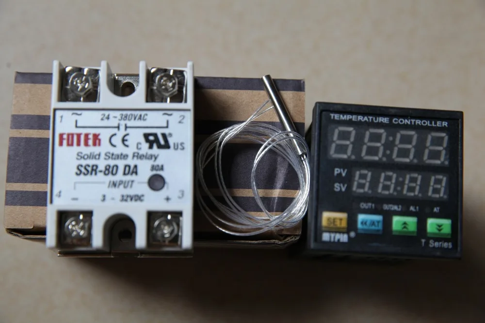 

90-265V AC/DC Digital F/C PID Temperature Controller Thermostat TA4-SNR(SSR output 1 alarm) + PT100+ 80A SSR DA