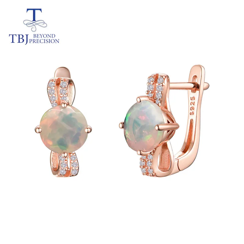 

TBJ,natural ethiopian opal small clasp earrings 925 sterling silver natural gemstones fine jewelry for women dailry wear gift