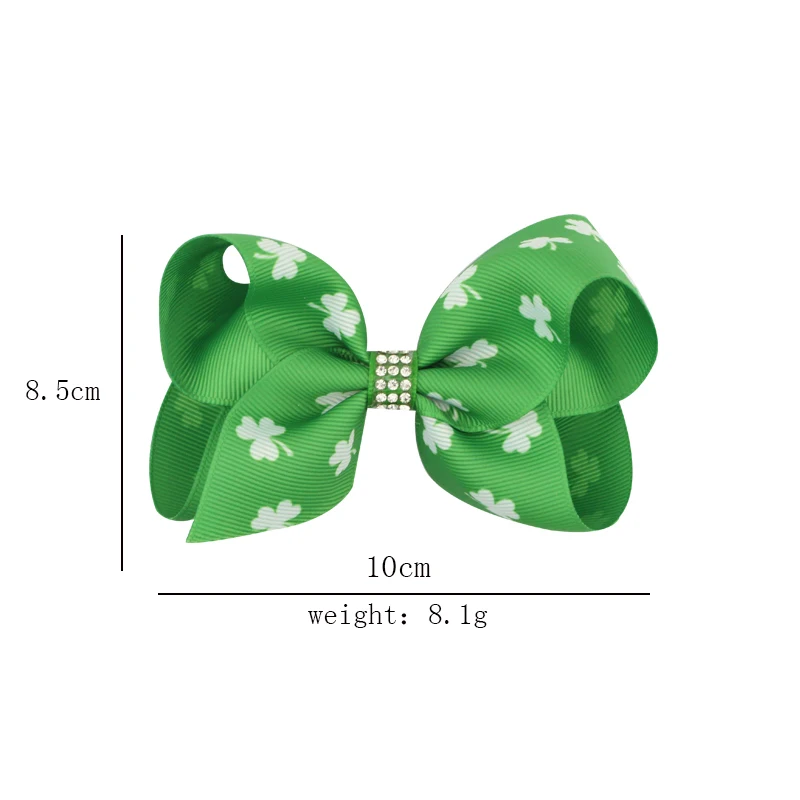 Big Bow Clip Boutique Hair Bows Green Clover Printing Hair Clip Grosgrain Ribbon Bow  Clips For  Kids Hairpins Boutique Hairclips Hair Accessories  (2)