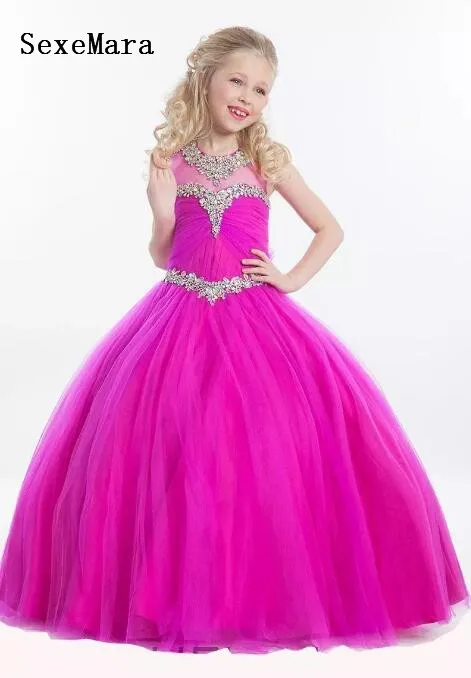 

New Puffy Tulle Girls Pageant Dresses Crystal Beaded Jewel Rachel Allan Pageant Gowns Flower Girls Dresses size 2-16