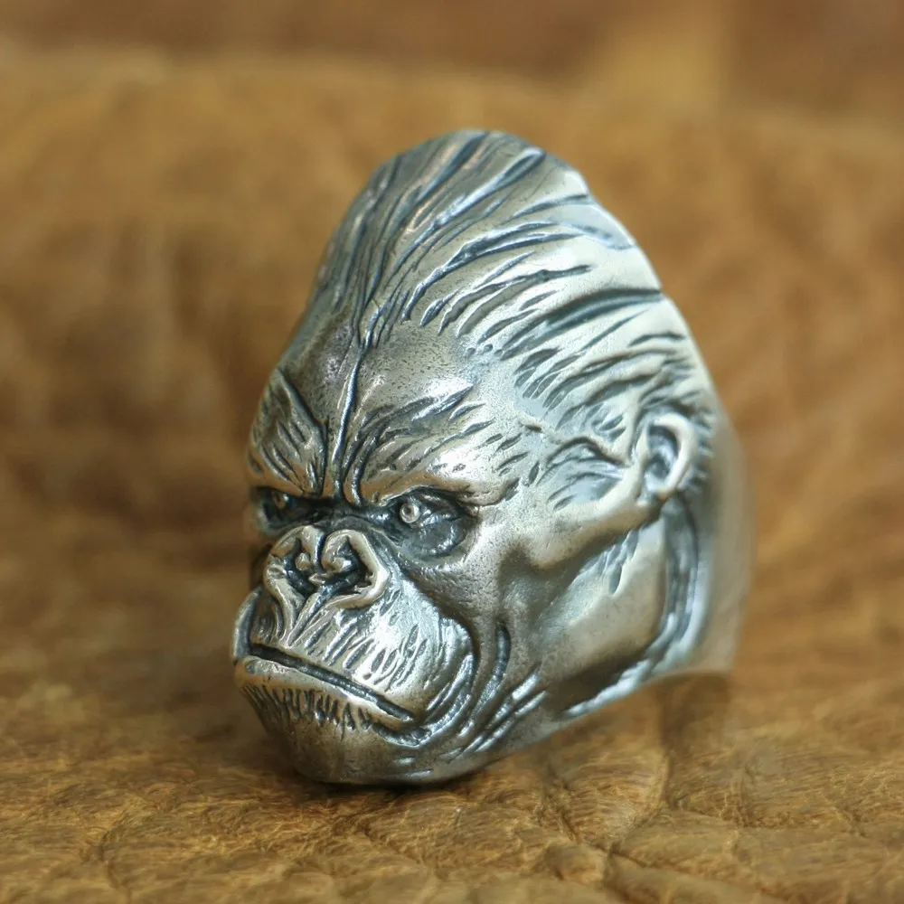 LINSION, 925 пробы, серебряное кольцо King Kong, мужское, байкерское, панк, APE King, кольцо TA117, размер США 7~ 15