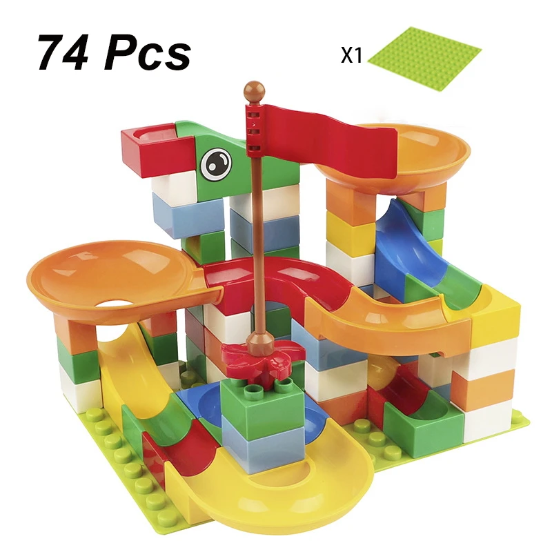 

74Pcs Big Size Marble Race Run Maze Balls Track Building Blocks Funnel Slide Building Brick Compatible Legoings Duploed Kid Toys