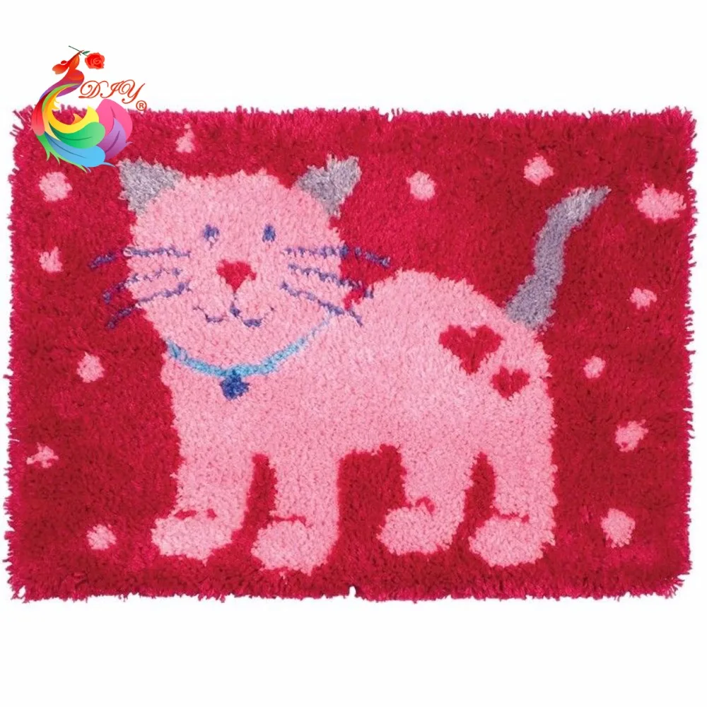Cute Cat Hot Latch Hook Rug Kits Diy Needlework Unfinished Crocheting