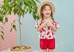 Детская одежда для малышки, футболка с открытыми плечами, шорты, одежда для девочек, летние топы для девочек, футболка с принтом вишни