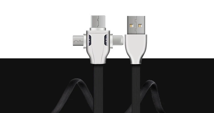 3 в 1 кабель USB светильник плоский кабель Micro usb type-C кабель для huawei Xiaomi Redmi samsung USB кабель для iPhone XR X XS MAX - Цвет: Black