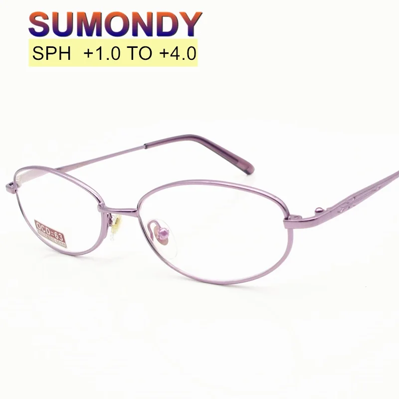 

SUMONDY Women Alloy Ellipse Reading Glasses Men Female High Grade Elegant Fashion Purple Alloy Frame Presbyopia Eyeglasses R139