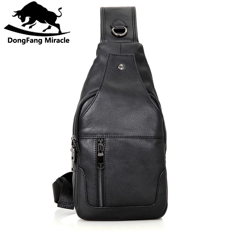 DongFang Miracle натуральная коровья кожа нагрудные сумки для мужчин Кроссбоди Слинг Сумка для мальчика через плечо Популярные ранцы