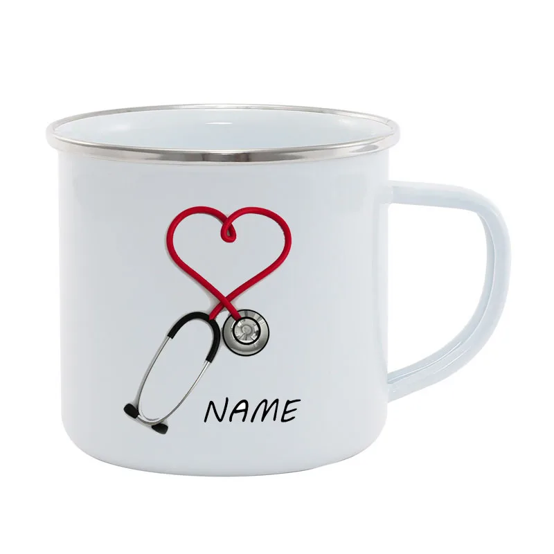 

Personalized!! Stethoscope Enamel Coffee Mug, a Funny and Unique Gift for Nurses and Doctors, Printed on Both Sides!