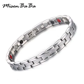 

Therapeutic Energy Healing Magnetic Bracelet For Woman Men Silver Color Stainless Steel Health Germanium Therapy Bracelet