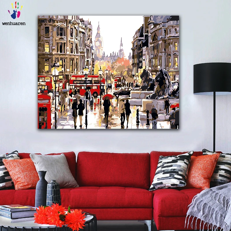 

DIY colorings pictures by numbers with colors Red bus on the street picture drawing painting by numbers framed Home