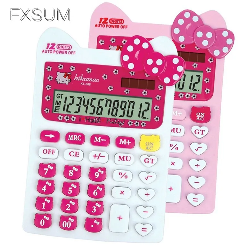 2017 FXSUM Cute Hello Kitty BOW Solar Desktop Calculator Student