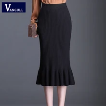 VANGULL Женская трикотажная юбка осень новая Женская Весенняя эластичная высокая Талия Труба на сумку на юбку бедра Модная тонкая юбка с оборками