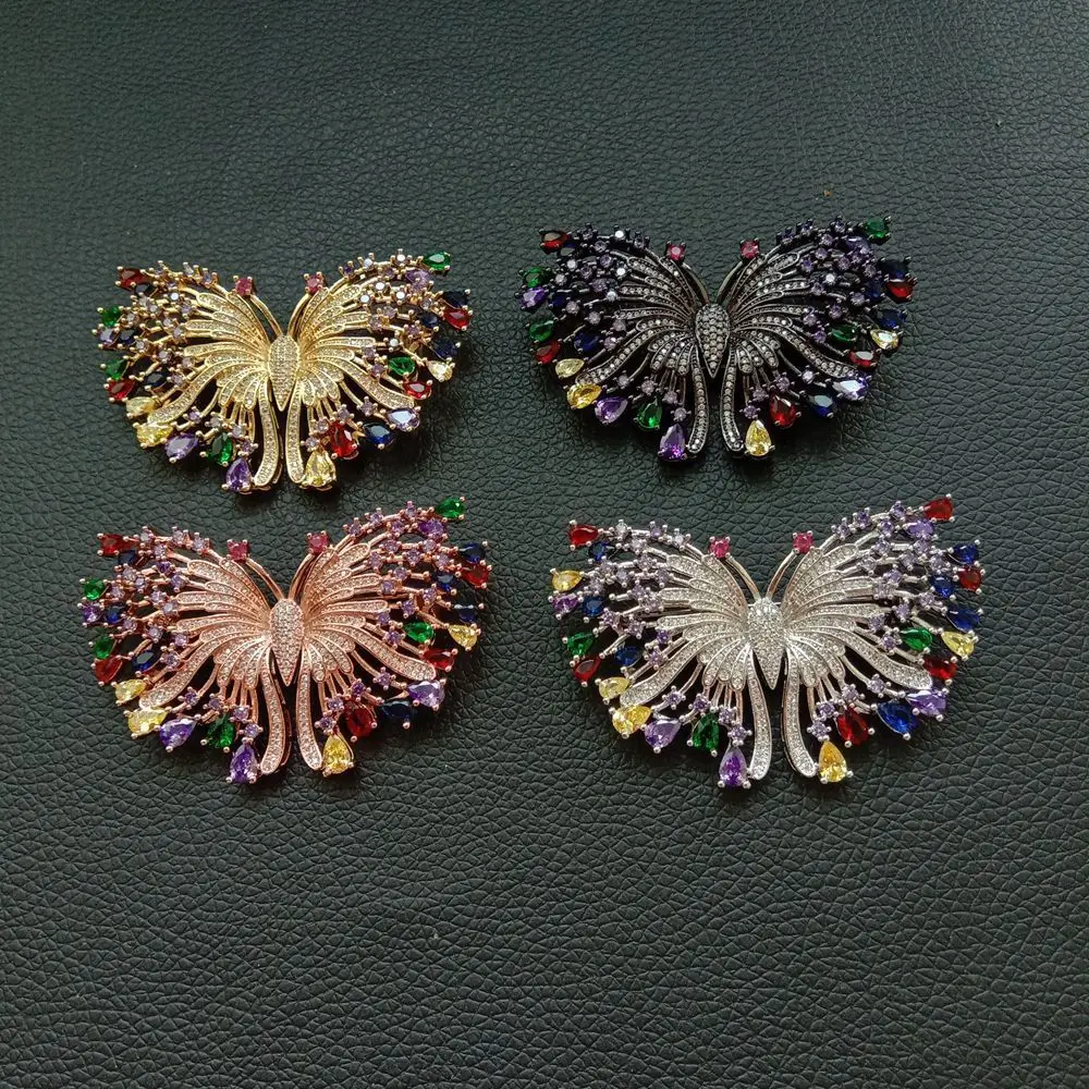 

1pc 38x60mm golden plated multi color Cz micro butterfly brooch