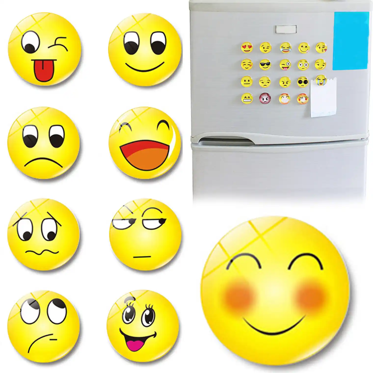 5 Pieces Emoji Magnet Kulkas Lucu Kubah Kaca Magnetik Catatan