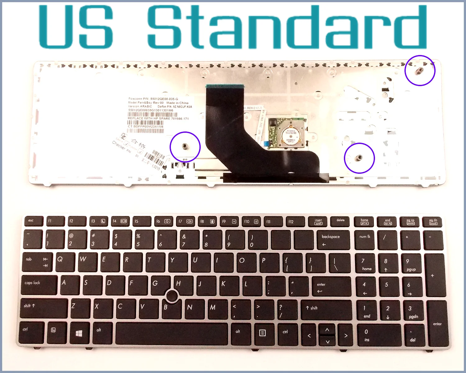 

US English Version Keyboard for HP 9Z.N6GSF.L01 9Z.N6GUF.201 9Z.N6GUF.K01 Laptop W/Silver Frame & Pointer