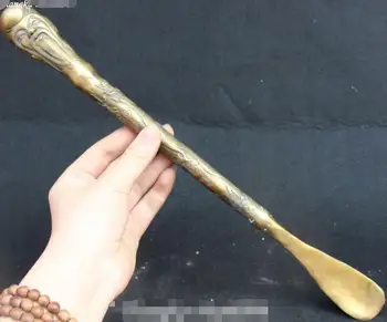 

14" Antique China Bronze God Of Longevity Dragon Dragons Bat Animal Shoeshorn
