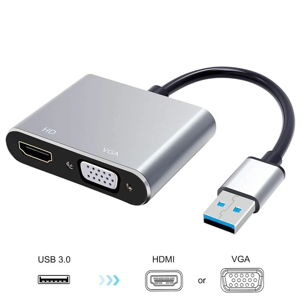 hudiemm0B USB 3.0 to HDMI VGA Adapter 1 to 2 Portable High Speed 1080P USB 3.0 to HDMI VGA Adapter for Laptop PC HDTV 