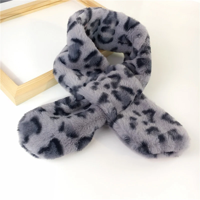 Детские шарфы, зимние корейские вязаные шарфы с леопардовым принтом для мальчиков и девочек, Детский плюшевый шарф для защиты от холода - Цвет: Gray