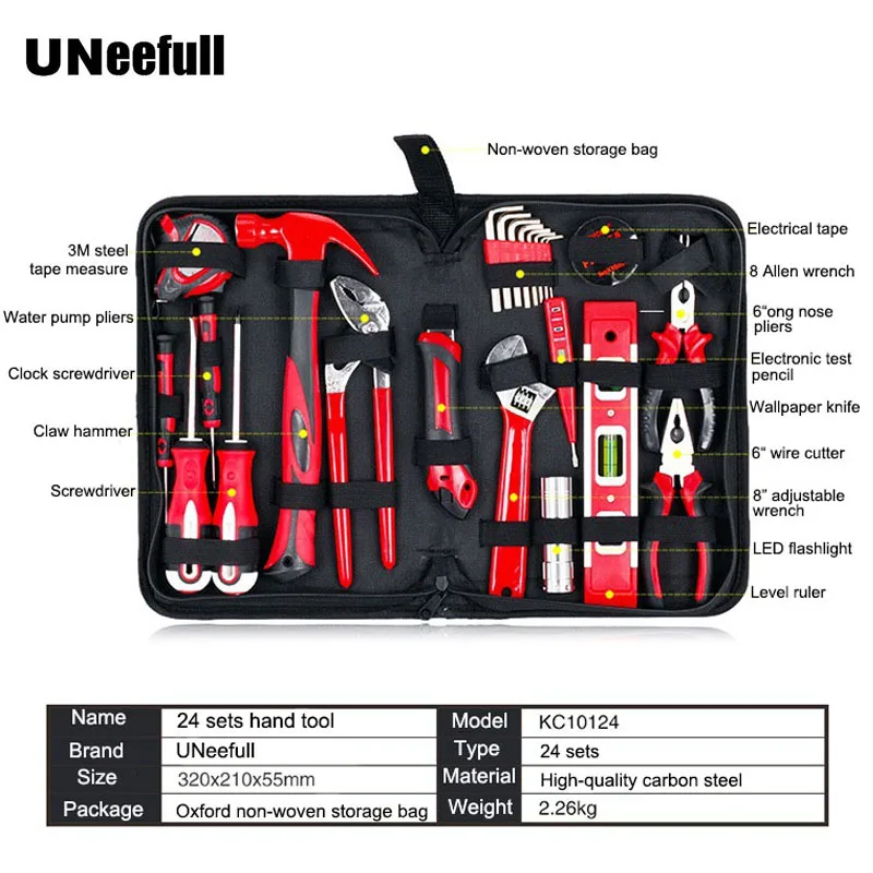 

UNeefull 24 Pieces Multi-function Home Combination Hardware Hand Repair Tool kits, Woodworking&electrician Pliers Wrench,Hammer