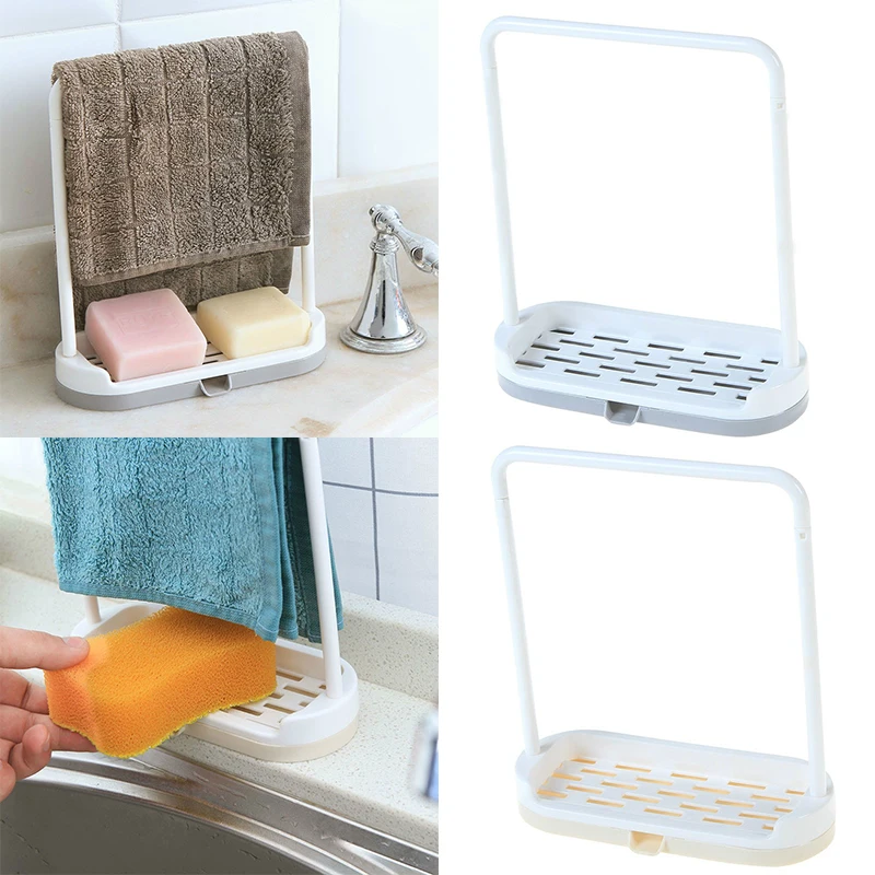 Cloth Hanger Drainer Sink Scourer Rack Holder Soap Dish Cutlery Bathroom Kitchen 2 Colors
