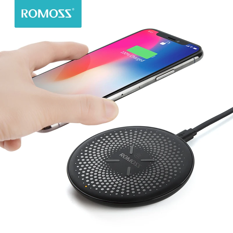 

Romoss Wireless Charger For iPhone X 8 Plus 10W Wireless Charging for Samsung Galaxy S8 S9 S7 Edge Qi USB Wireless Charger Pad