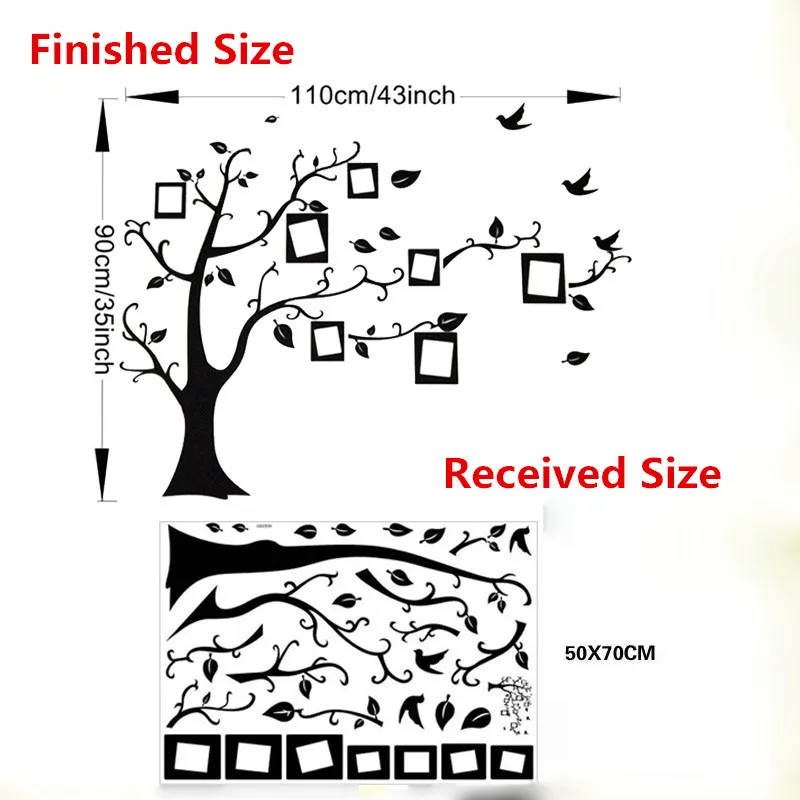Семья фоторамка Летящие птицы дерево Наклейки на стены искусства дома украшения гостиной настенные наклейки, плакаты для спальни ПВХ Наклейка на стену