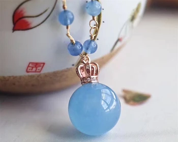

Certificate Natural Blue Ice Aquamarine Pendant Women Man Gemstone 16mm Sphere Ball Round Clear Stone Necklace AAAAA