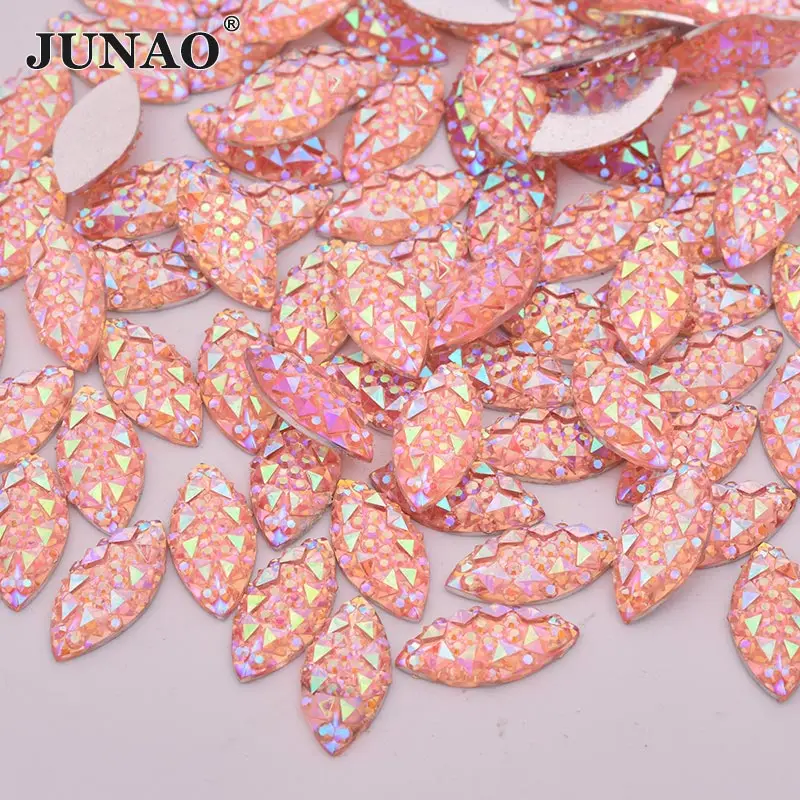 JUNAO 7x15 мм блестящие стразы AB Crystal аппликация кристаллическое Украшение «конский глаз» стразы с плоской задней частью камни не Вышивание камни для одежды ремесел - Цвет: Pink AB