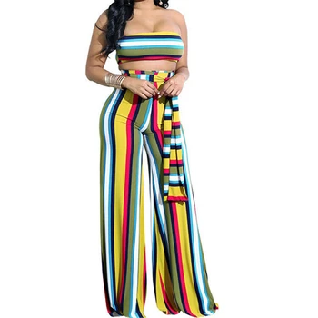 

Sexy Women Summer Jumpsuit Striped Backless Long Rompers WomensJumpsuit 2018 Strapless Loose Jumpsuit