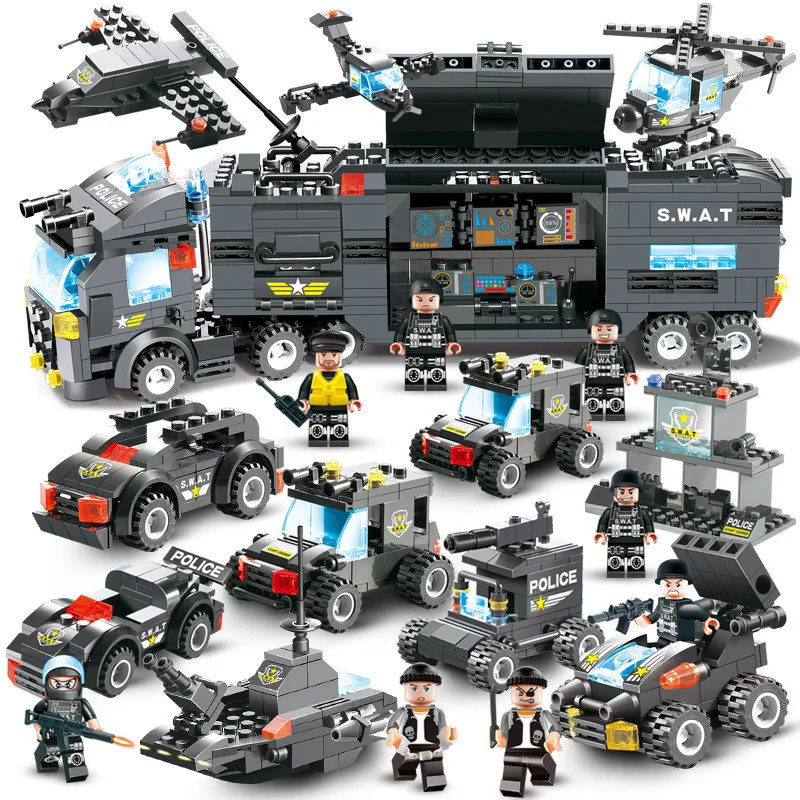 City Police Series Compatible LegoINGs 8IN1 SWAT Truck Station Building Blocks Sets Figures Bricks Educational Toys For Children City Police Series Compatible LegoINGs 8IN1 SWAT Truck Station Building Blocks Sets Figures Bricks Educational Toys For Children