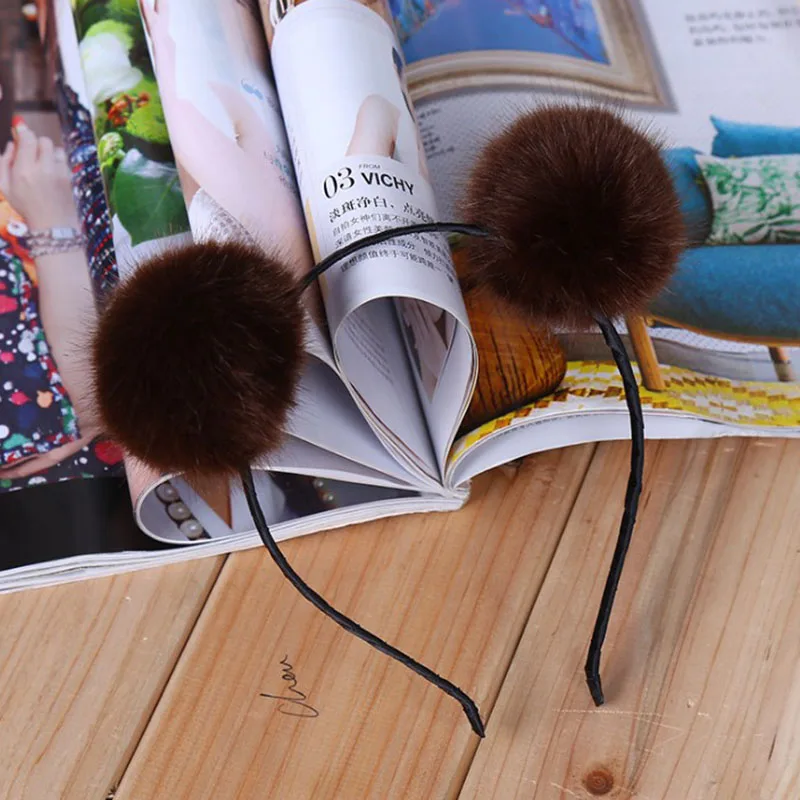 Cute Women's Girls Pom Fur Ball Furry Ears Headband Hair band Head Accessory POP